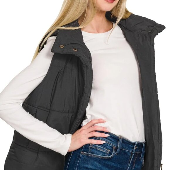 Zenana High Neck Zip-Up Vest Coat - Picture 5 of 5